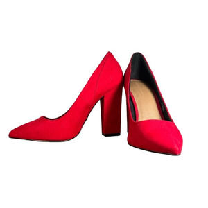 ASOS Red Suede Pointed Toe, Block Heel Pump - Size 7